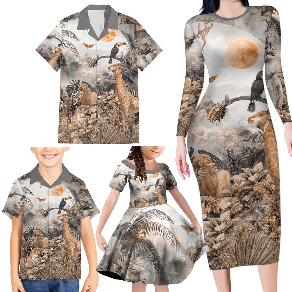 Africa Safari Animals Family Matching Long Sleeve Bodycon Dress and Hawaiian Shirt - Wonder Print Shop