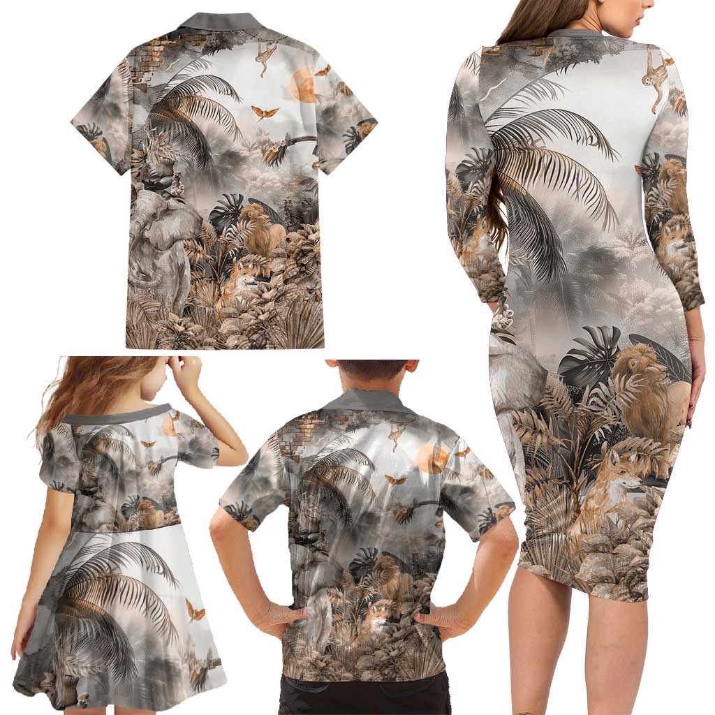 Africa Safari Animals Family Matching Long Sleeve Bodycon Dress and Hawaiian Shirt - Wonder Print Shop