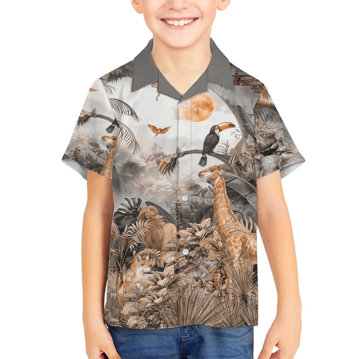 Africa Safari Animals Family Matching Off The Shoulder Long Sleeve Dress and Hawaiian Shirt - Wonder Print Shop
