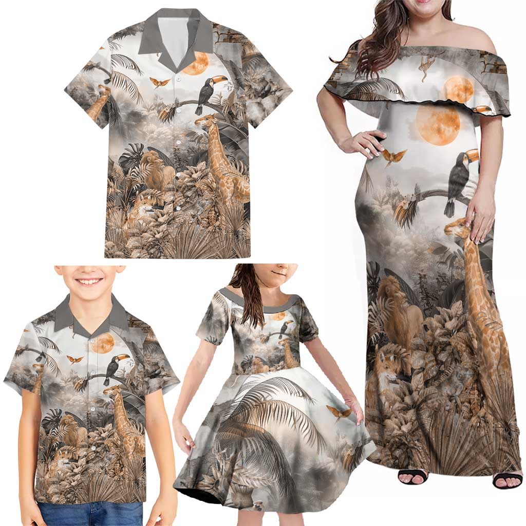 Africa Safari Animals Family Matching Off Shoulder Maxi Dress and Hawaiian Shirt - Wonder Print Shop