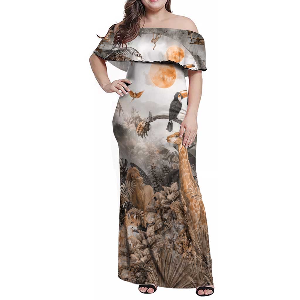 Africa Safari Animals Family Matching Off Shoulder Maxi Dress and Hawaiian Shirt - Wonder Print Shop