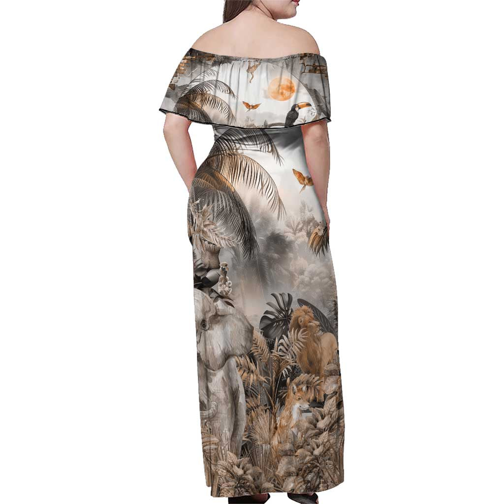 Africa Safari Animals Family Matching Off Shoulder Maxi Dress and Hawaiian Shirt - Wonder Print Shop