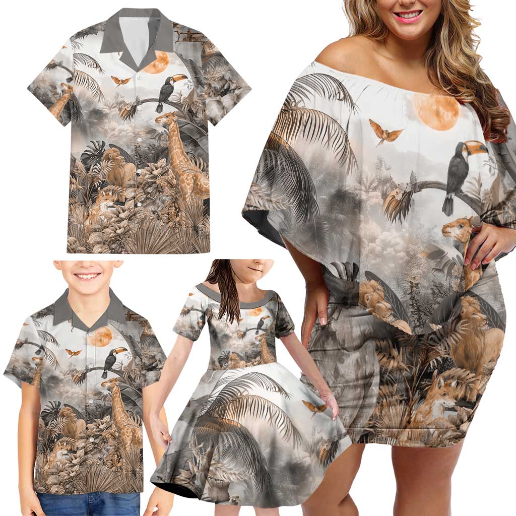 Africa Safari Animals Family Matching Off Shoulder Short Dress and Hawaiian Shirt - Wonder Print Shop