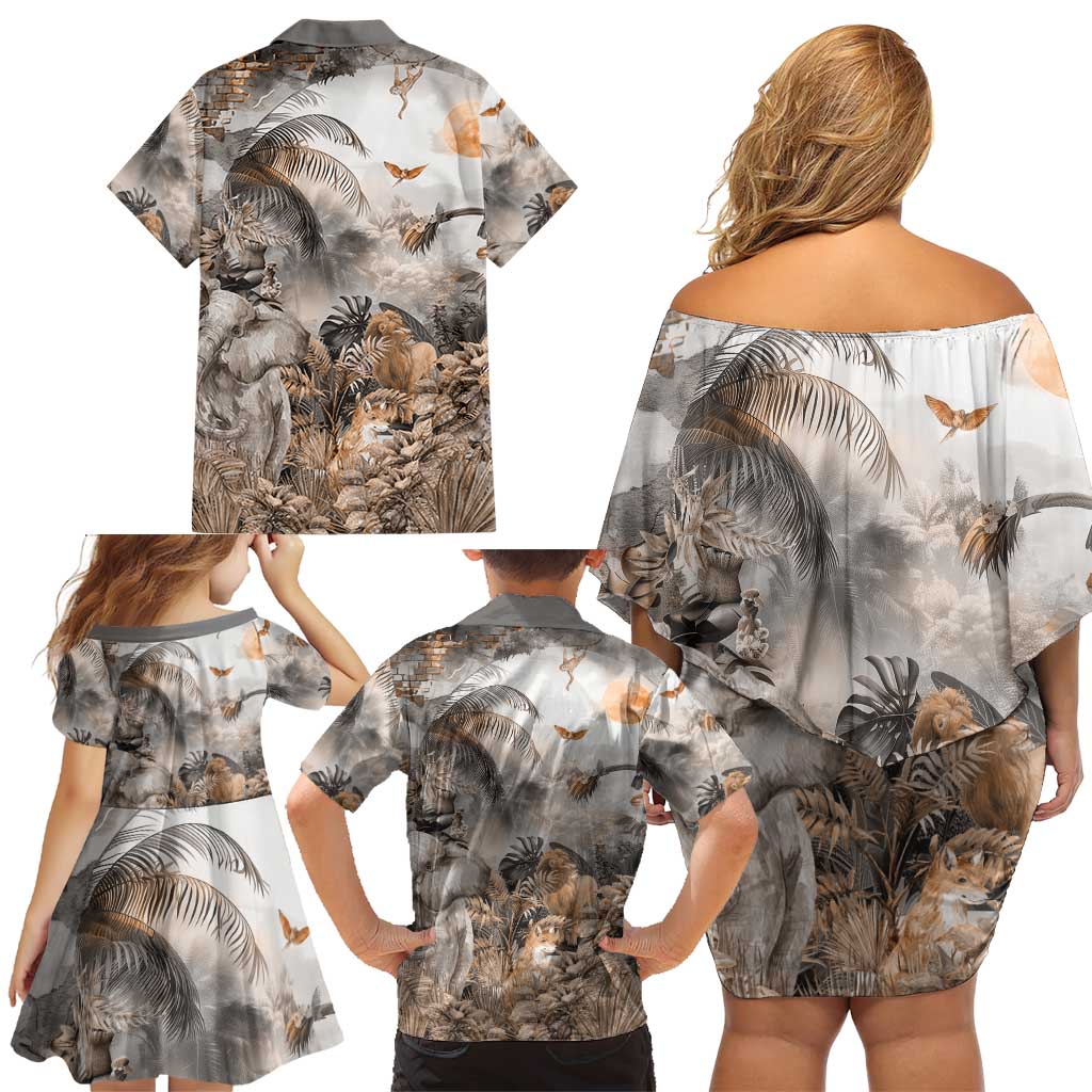 Africa Safari Animals Family Matching Off Shoulder Short Dress and Hawaiian Shirt - Wonder Print Shop