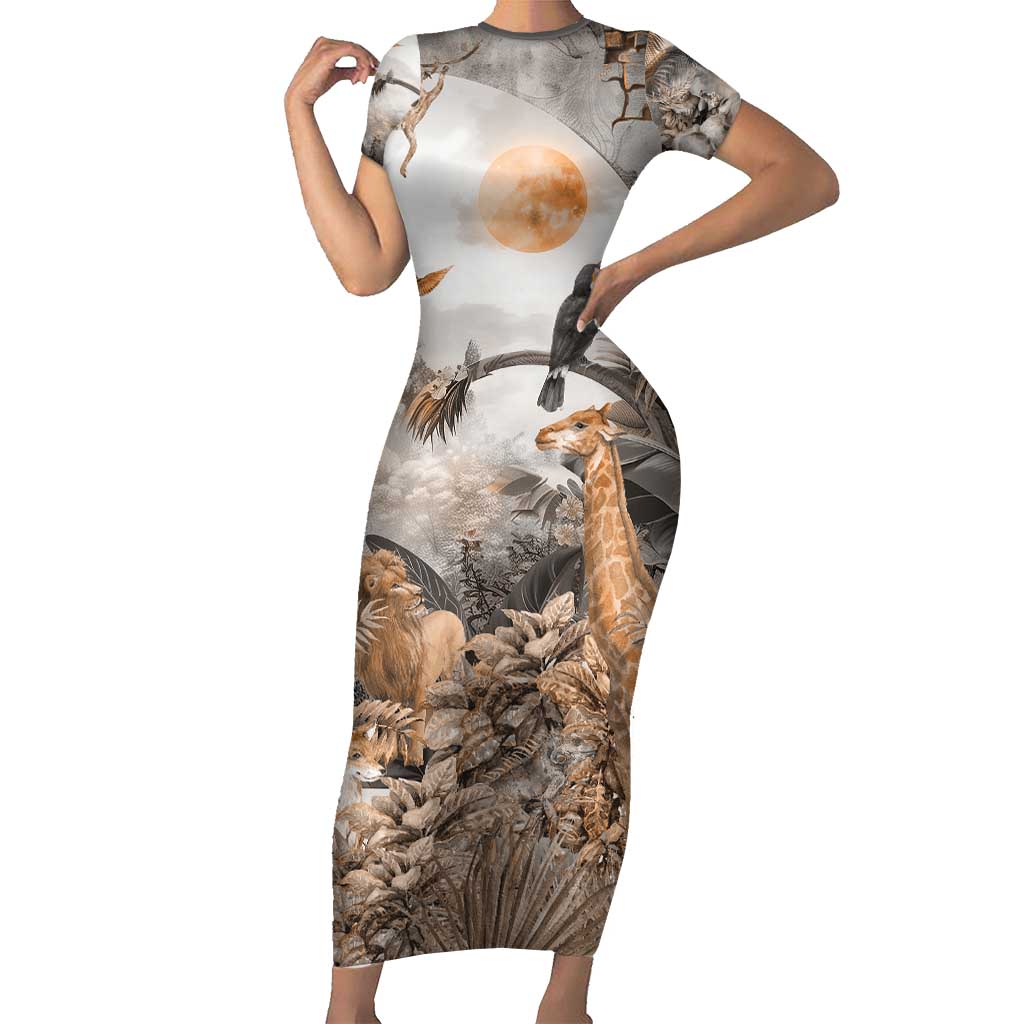 Africa Safari Animals Family Matching Short Sleeve Bodycon Dress and Hawaiian Shirt - Wonder Print Shop