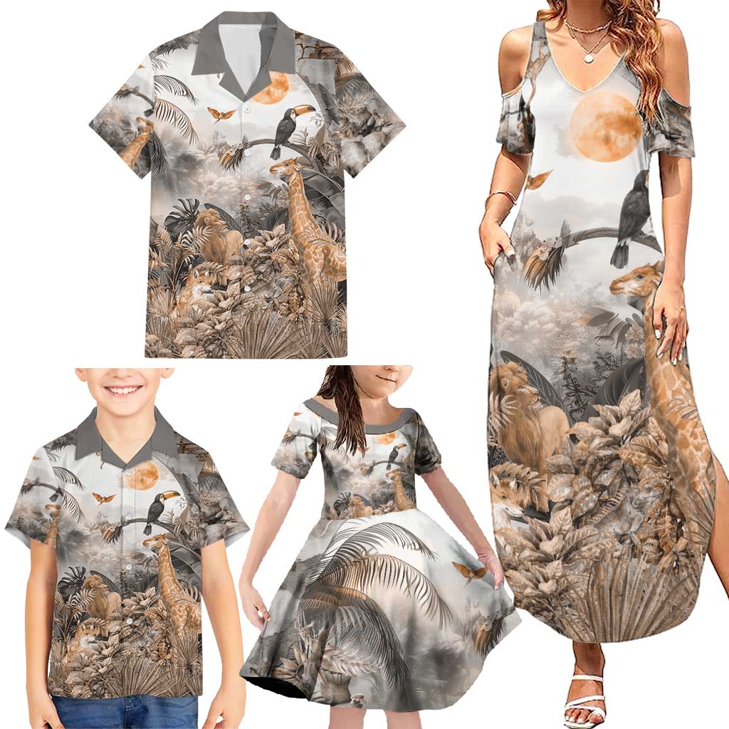Africa Safari Animals Family Matching Summer Maxi Dress and Hawaiian Shirt - Wonder Print Shop