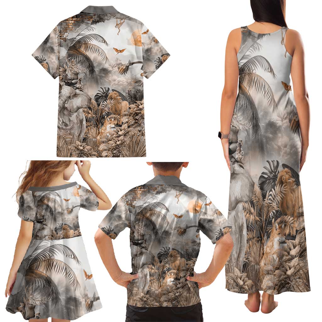 Africa Safari Animals Family Matching Tank Maxi Dress and Hawaiian Shirt - Wonder Print Shop