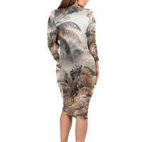 Africa Safari Animals Long Sleeve Bodycon Dress - Wonder Print Shop