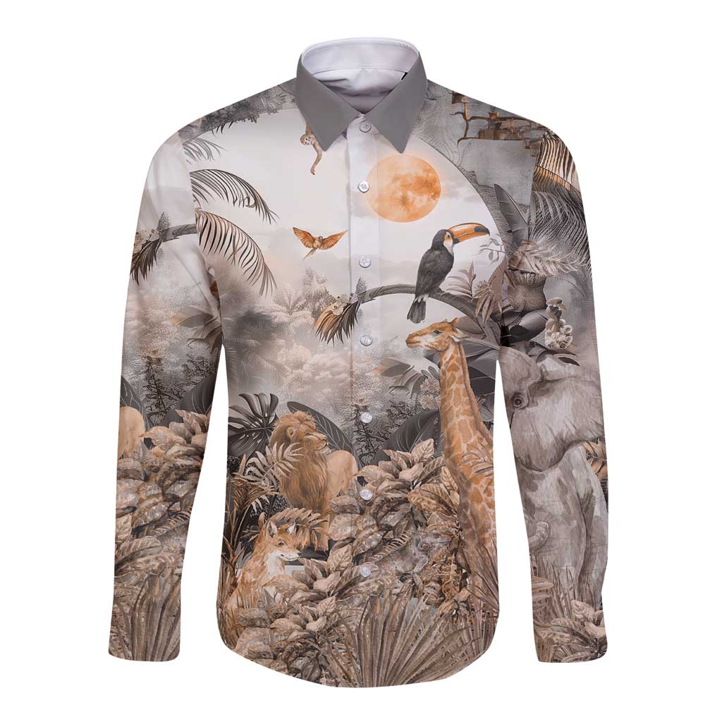 Africa Safari Animals Long Sleeve Button Shirt - Wonder Print Shop