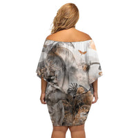 Africa Safari Animals Off Shoulder Short Dress - Wonder Print Shop