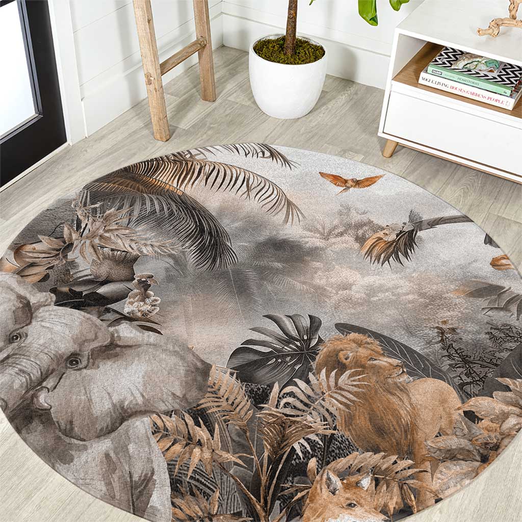 Africa Safari Animals Round Carpet