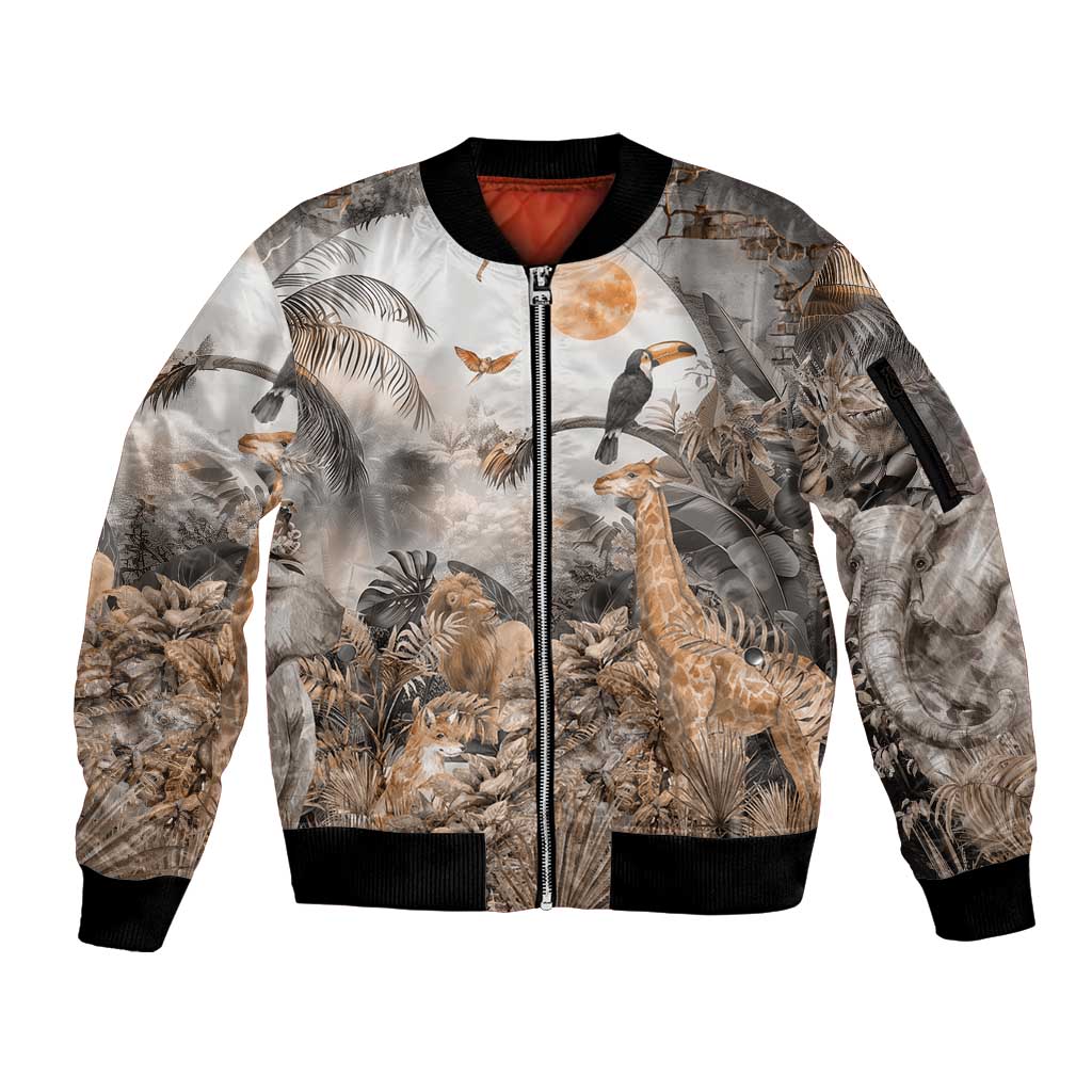 Africa Safari Animals Sleeve Zip Bomber Jacket - Wonder Print Shop
