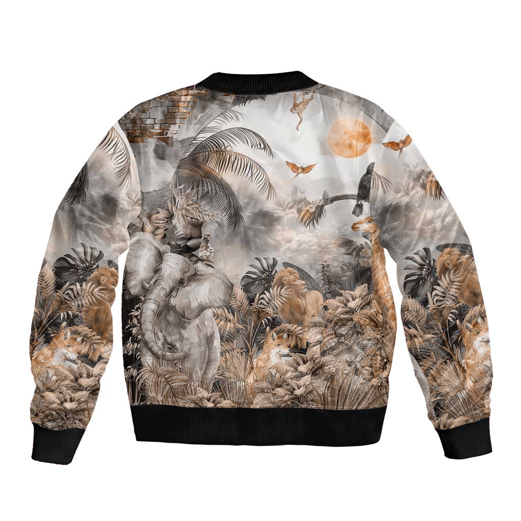 Africa Safari Animals Sleeve Zip Bomber Jacket - Wonder Print Shop
