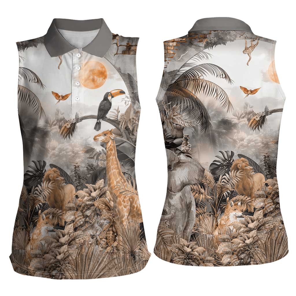 Africa Safari Animals Women Sleeveless Polo Shirt - Wonder Print Shop
