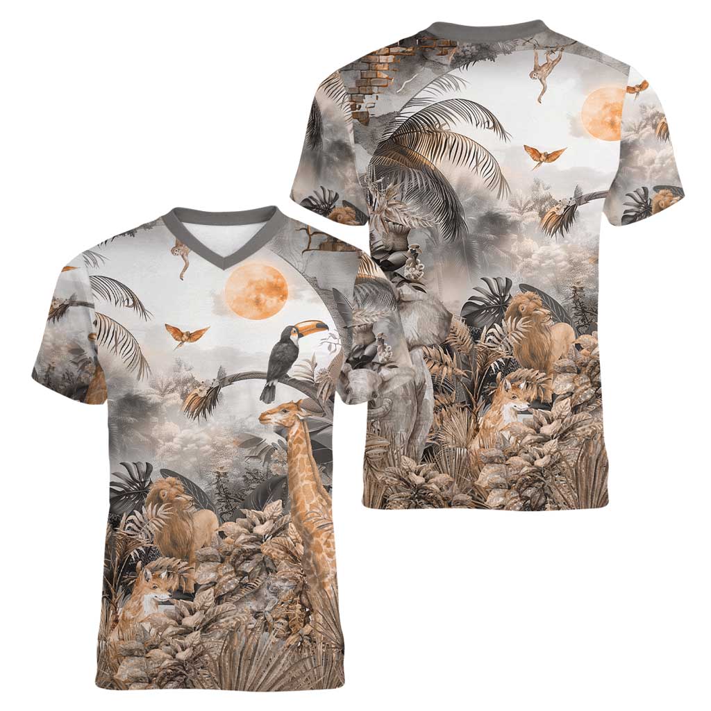 Africa Safari Animals Women V-Neck T-Shirt - Wonder Print Shop