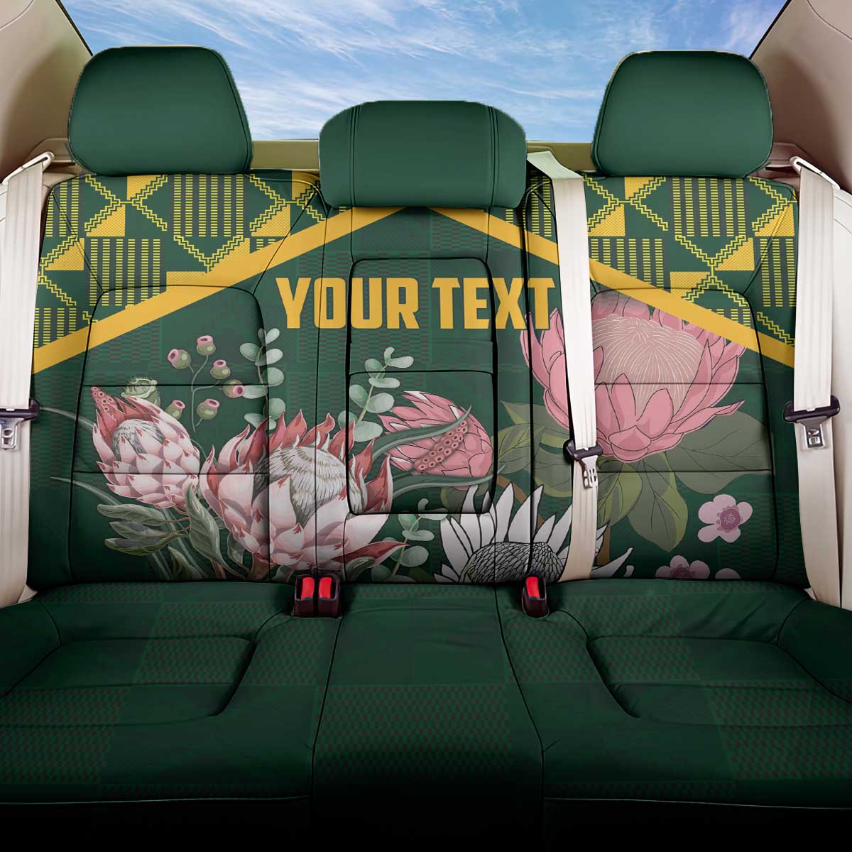 Personalized South Africa King Protea Back Car Seat Cover With Kente Patterns - Wonder Print Shop
