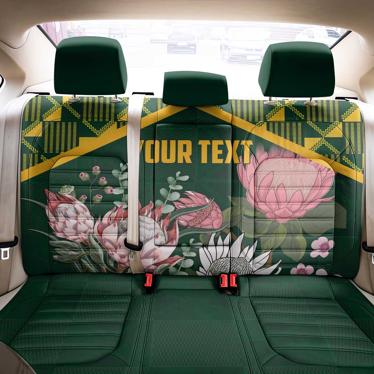 Personalized South Africa King Protea Back Car Seat Cover With Kente Patterns - Wonder Print Shop