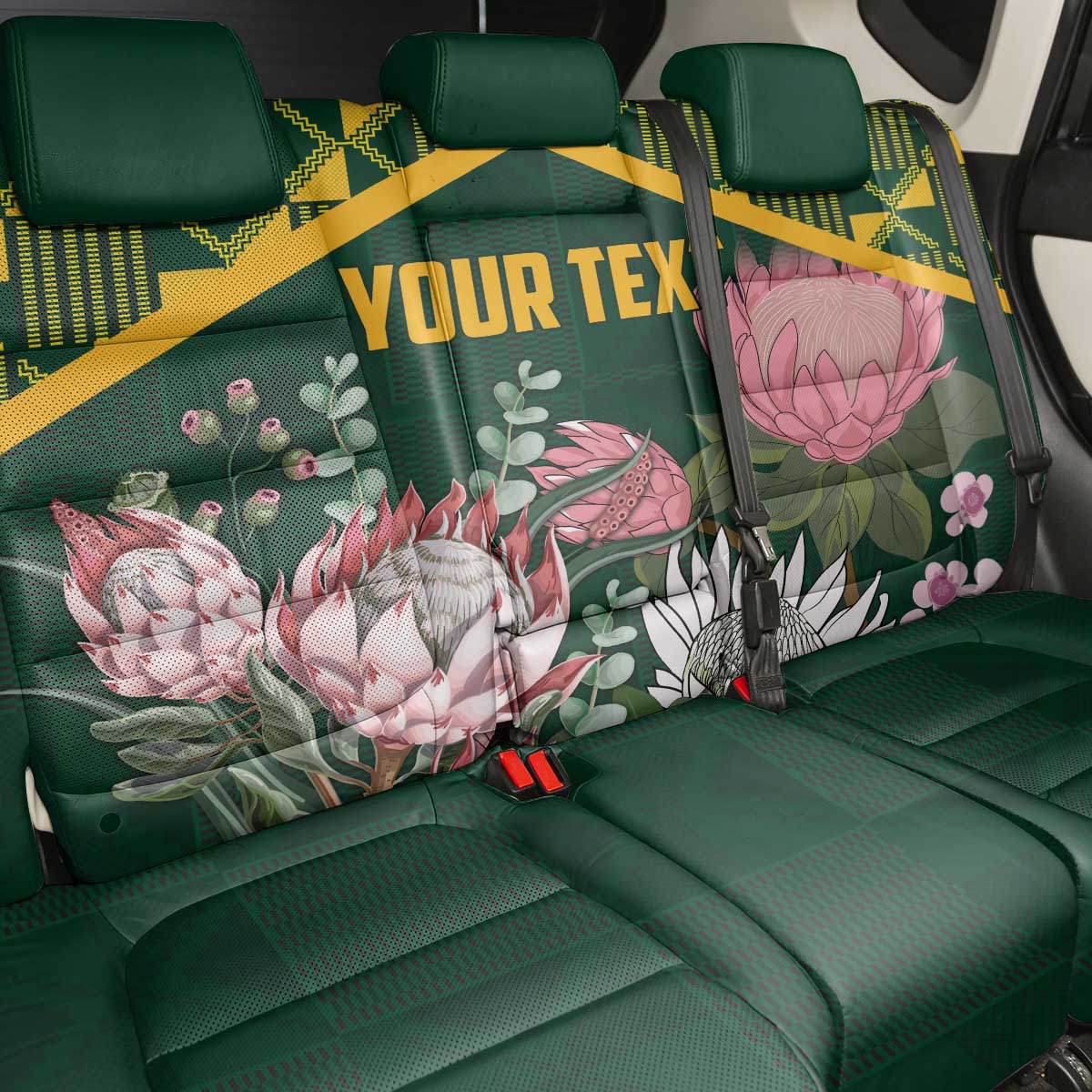 Personalized South Africa King Protea Back Car Seat Cover With Kente Patterns - Wonder Print Shop