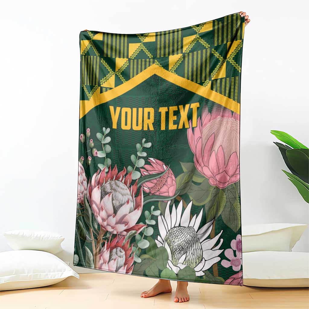 Personalized South Africa King Protea Blanket With Kente Patterns