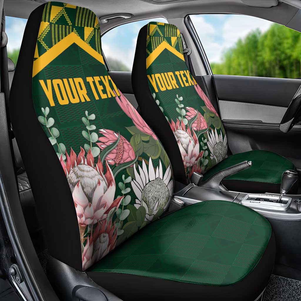Personalized South Africa King Protea Car Seat Cover With Kente Patterns - Wonder Print Shop