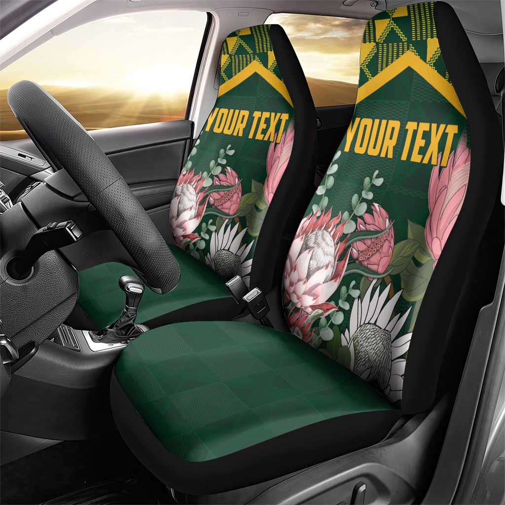 Personalized South Africa King Protea Car Seat Cover With Kente Patterns - Wonder Print Shop
