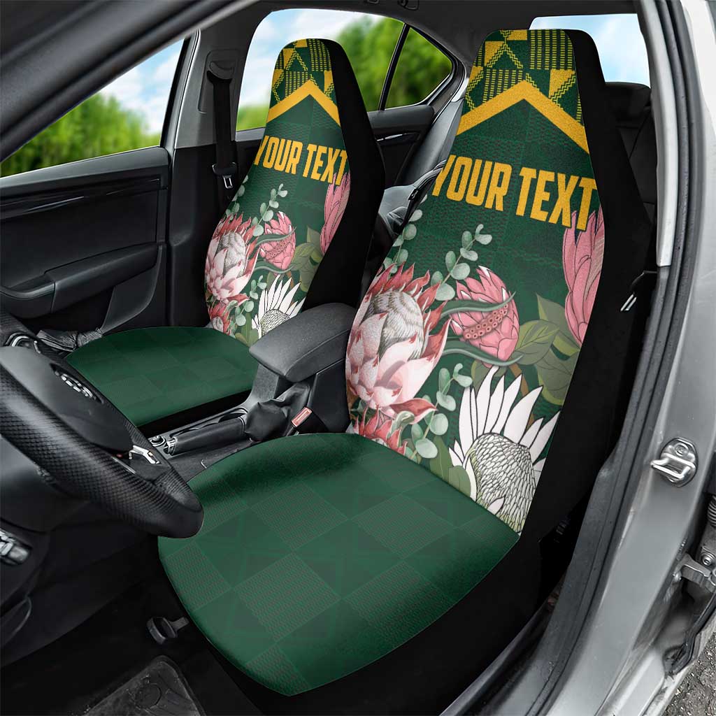Personalized South Africa King Protea Car Seat Cover With Kente Patterns - Wonder Print Shop