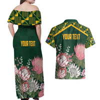 Personalized South Africa King Protea Couples Matching Off Shoulder Maxi Dress and Hawaiian Shirt With Kente Patterns - Wonder Print Shop