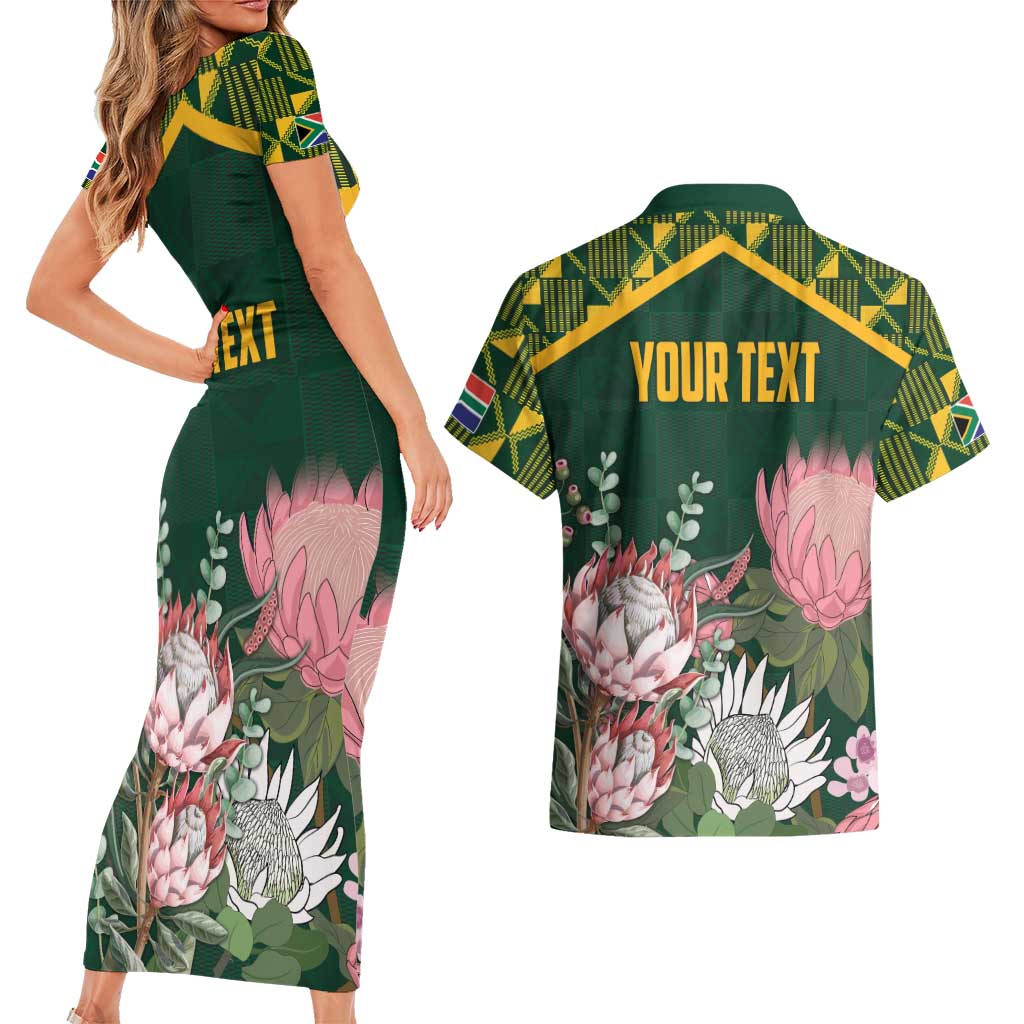 Personalized South Africa King Protea Couples Matching Short Sleeve Bodycon Dress and Hawaiian Shirt With Kente Patterns - Wonder Print Shop