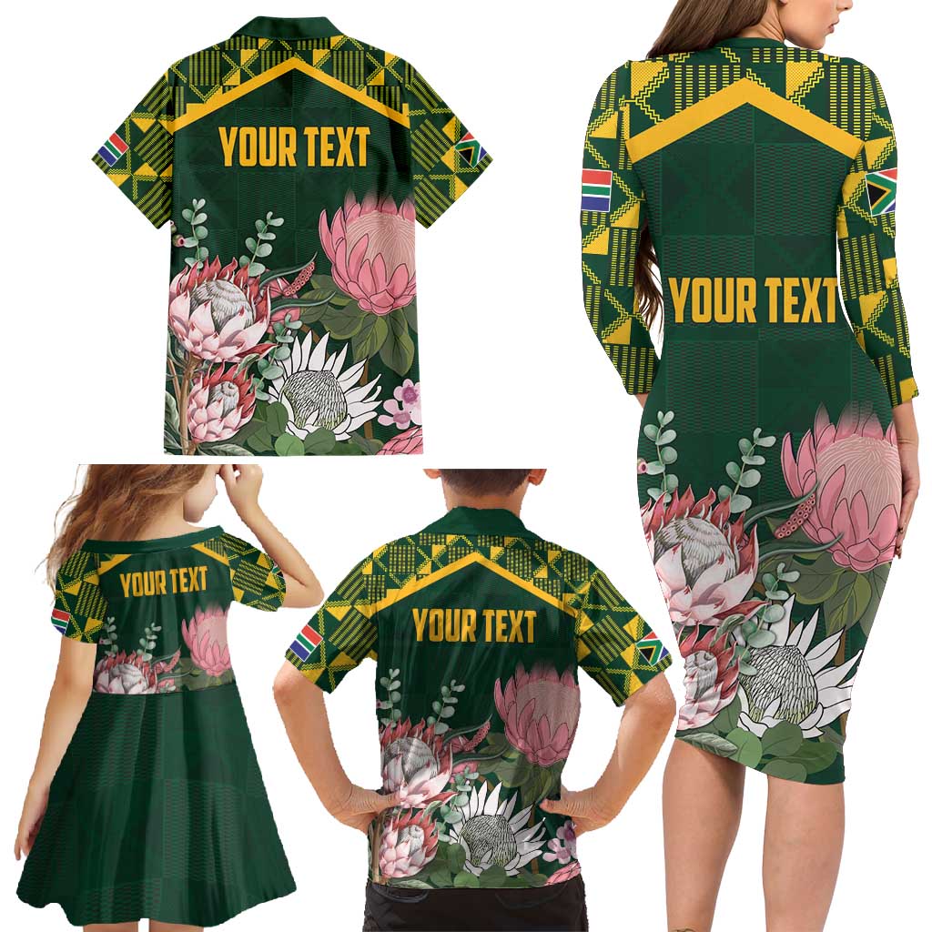 Personalized South Africa King Protea Family Matching Long Sleeve Bodycon Dress and Hawaiian Shirt With Kente Patterns - Wonder Print Shop