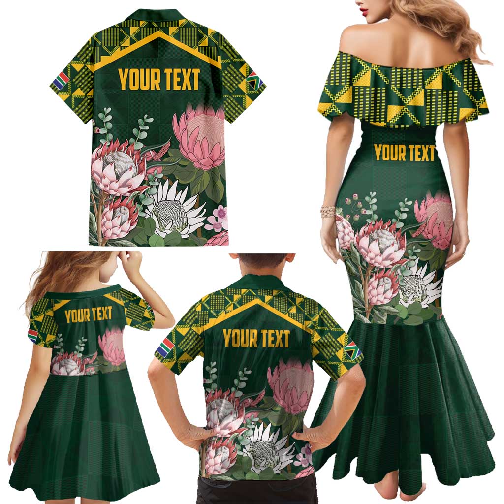 Personalized South Africa King Protea Family Matching Mermaid Dress and Hawaiian Shirt With Kente Patterns - Wonder Print Shop