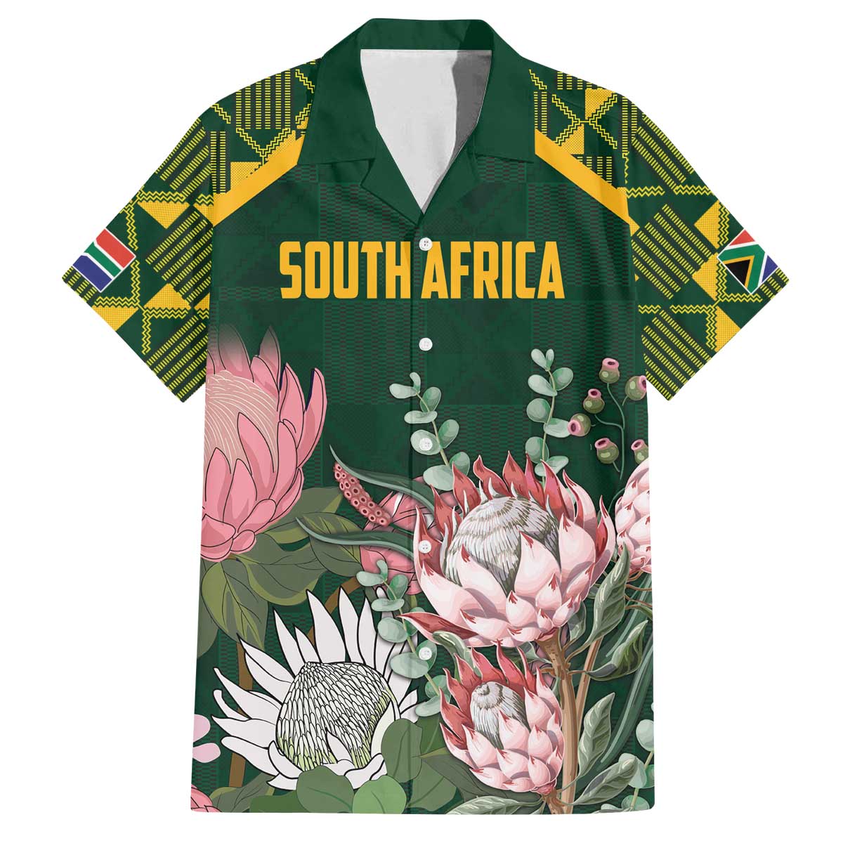 Personalized South Africa King Protea Family Matching Off The Shoulder Long Sleeve Dress and Hawaiian Shirt With Kente Patterns - Wonder Print Shop