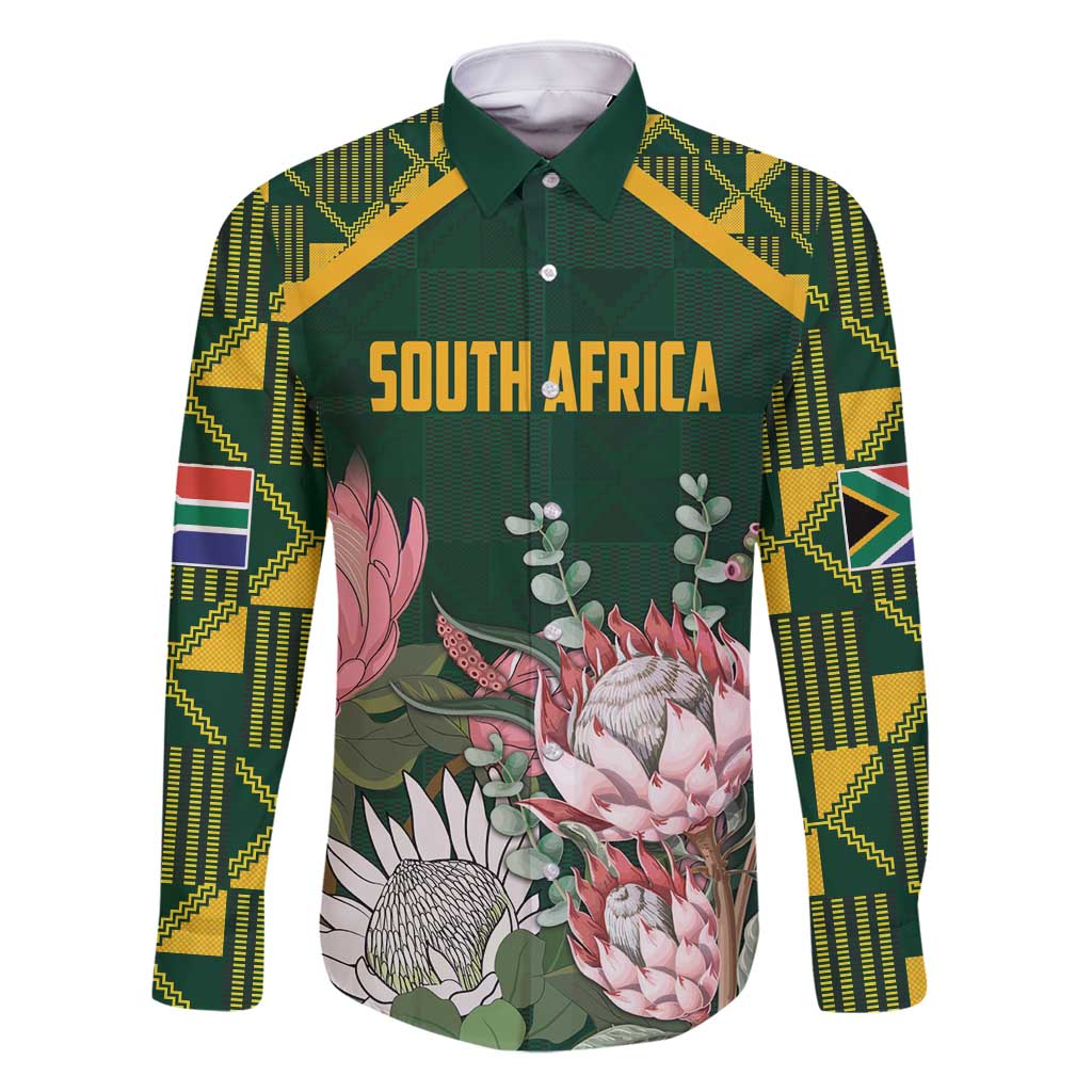 Personalized South Africa King Protea Family Matching Off Shoulder Maxi Dress and Hawaiian Shirt With Kente Patterns - Wonder Print Shop