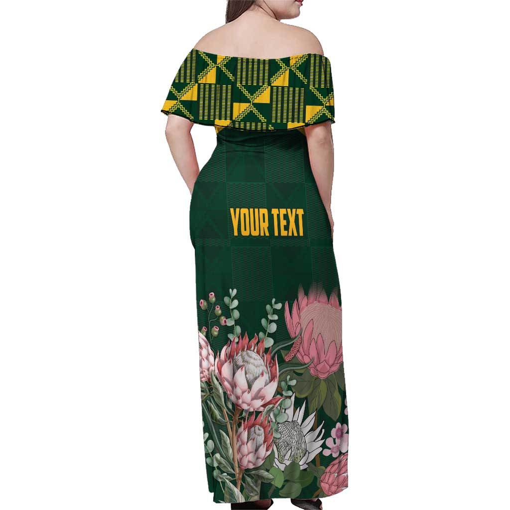 Personalized South Africa King Protea Family Matching Off Shoulder Maxi Dress and Hawaiian Shirt With Kente Patterns - Wonder Print Shop