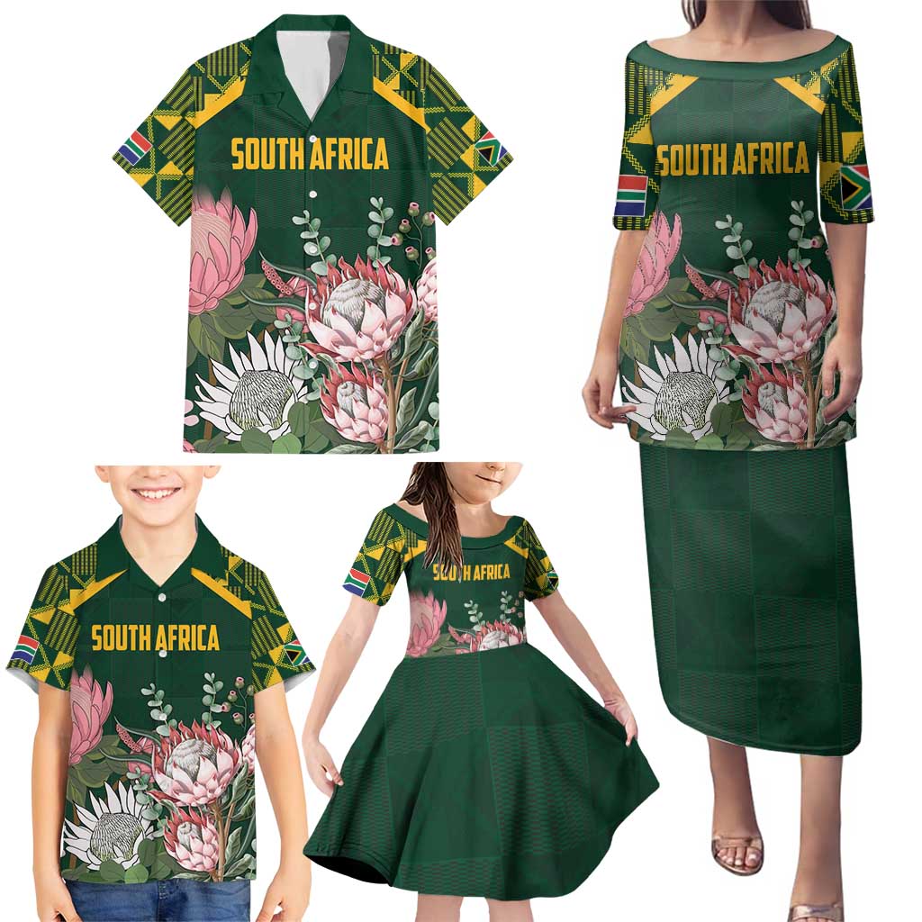 Personalized South Africa King Protea Family Matching Puletasi and Hawaiian Shirt With Kente Patterns - Wonder Print Shop
