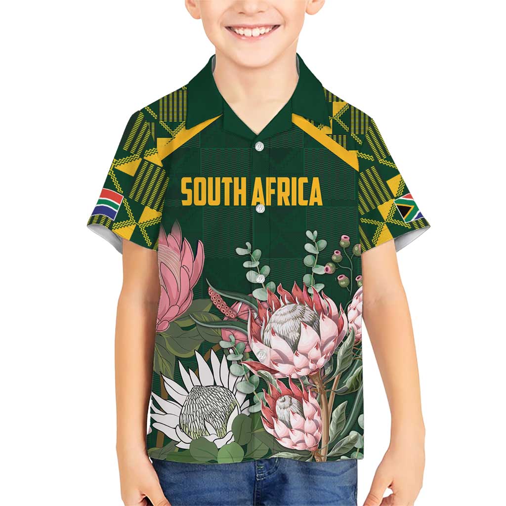 Personalized South Africa King Protea Family Matching Short Sleeve Bodycon Dress and Hawaiian Shirt With Kente Patterns - Wonder Print Shop