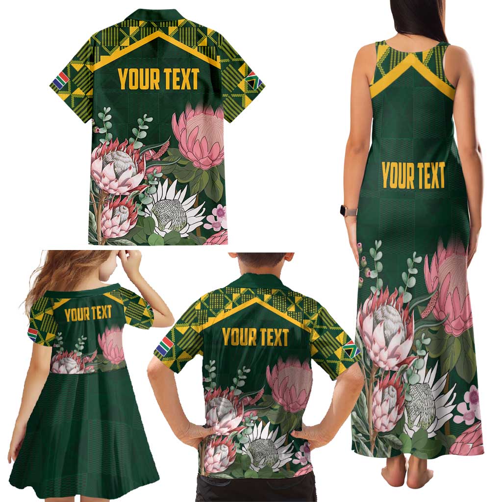 Personalized South Africa King Protea Family Matching Tank Maxi Dress and Hawaiian Shirt With Kente Patterns - Wonder Print Shop
