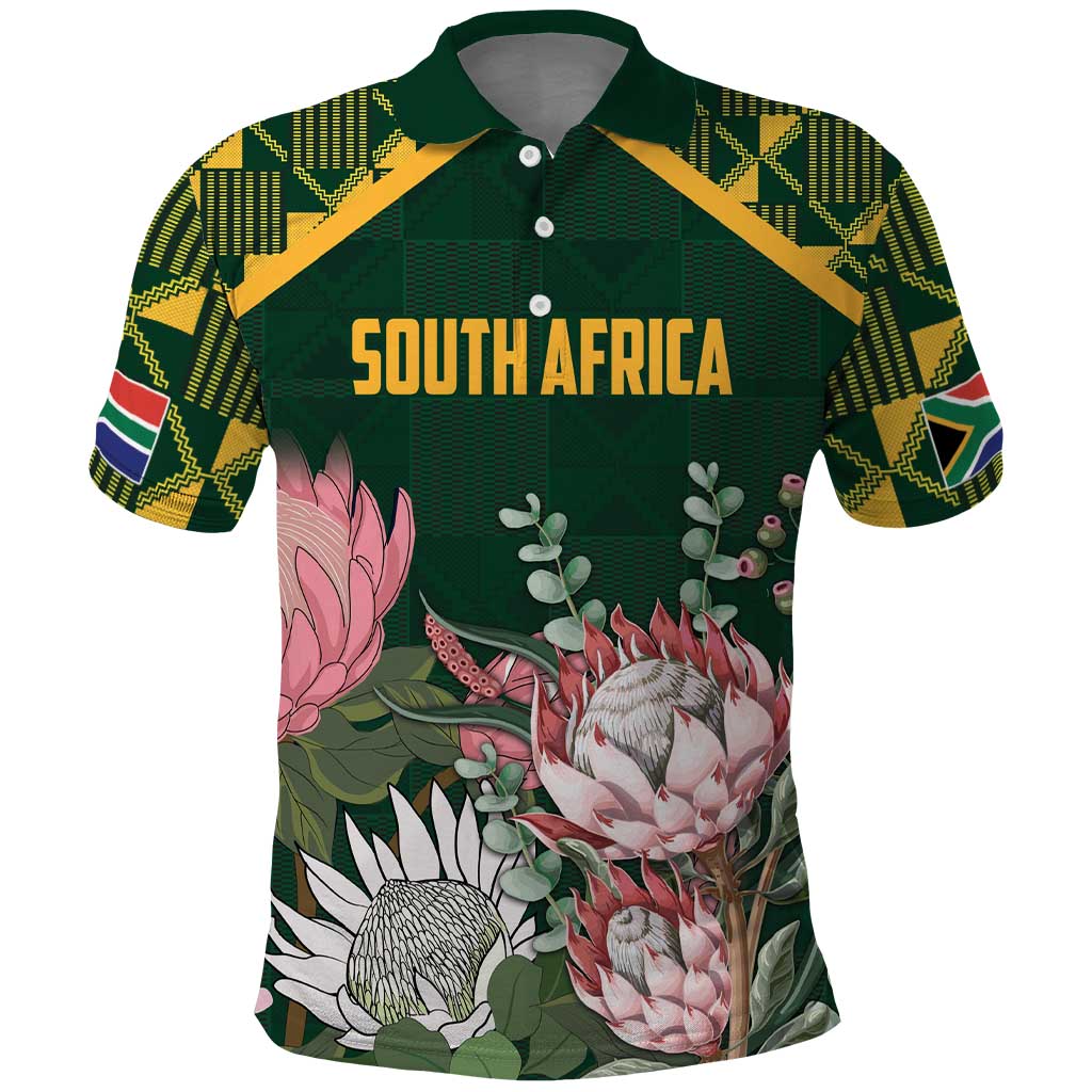 Personalized South Africa King Protea Polo Shirt With Kente Patterns - Wonder Print Shop