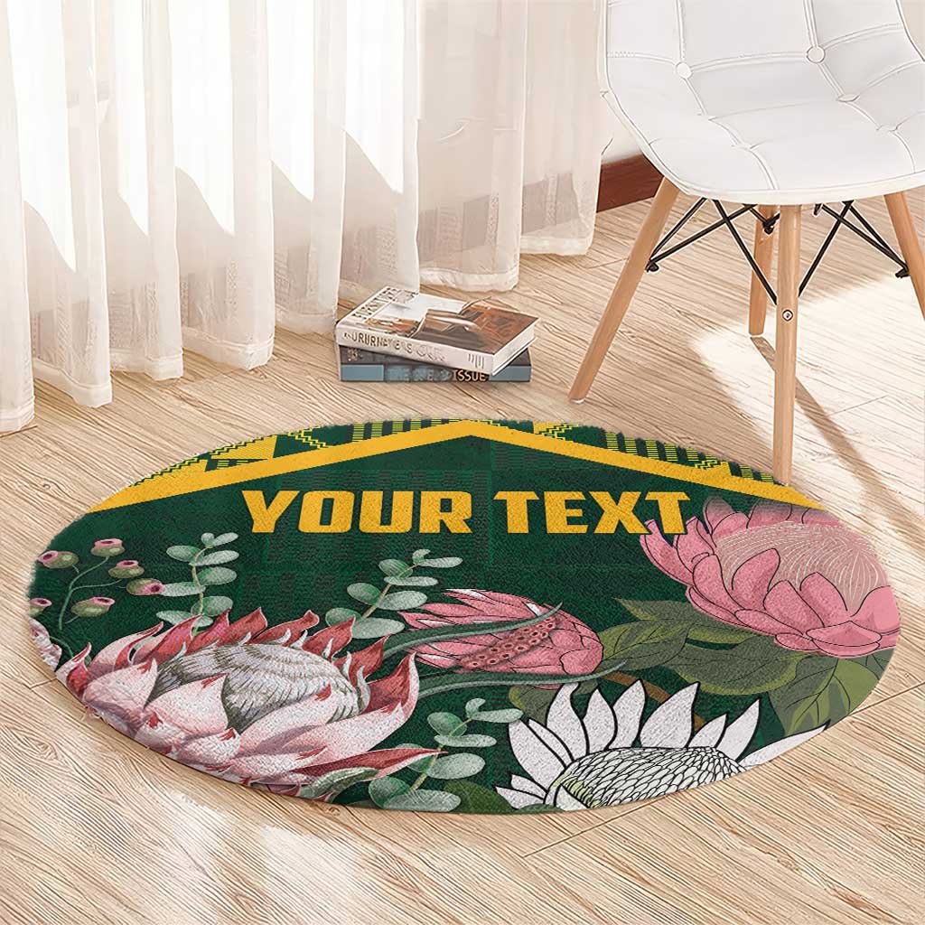 Personalized South Africa King Protea Round Carpet With Kente Patterns