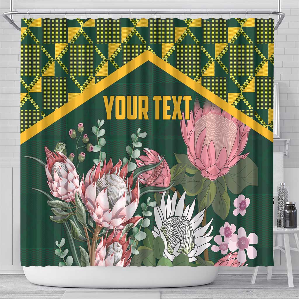 Personalized South Africa King Protea Shower Curtain With Kente Patterns