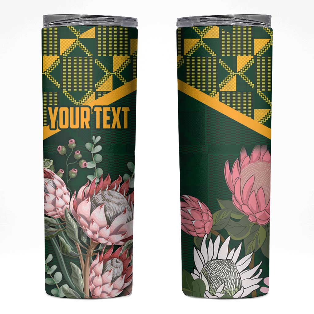 Personalized South Africa King Protea Skinny Tumbler With Kente Patterns - Wonder Print Shop