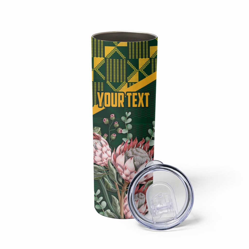 Personalized South Africa King Protea Skinny Tumbler With Kente Patterns - Wonder Print Shop