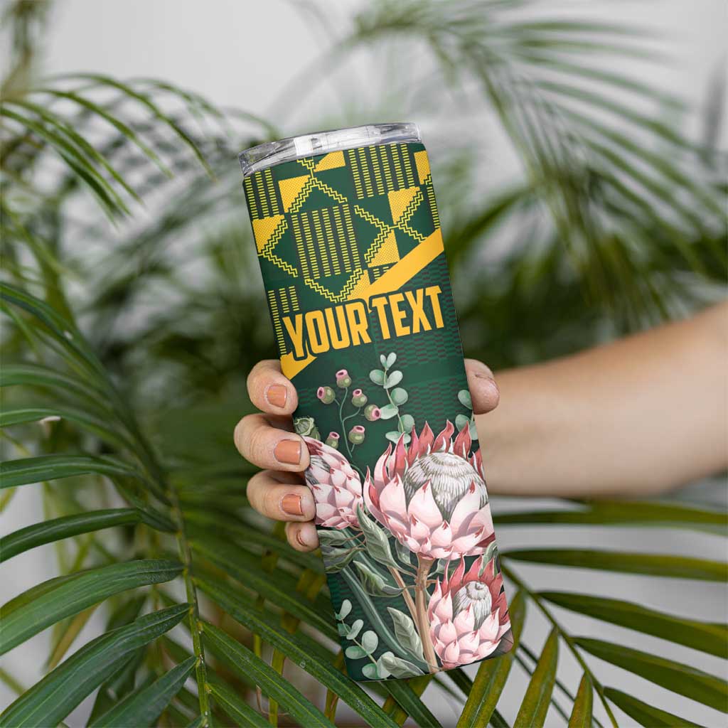 Personalized South Africa King Protea Skinny Tumbler With Kente Patterns - Wonder Print Shop