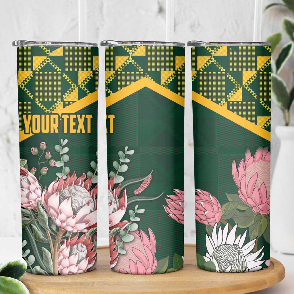 Personalized South Africa King Protea Skinny Tumbler With Kente Patterns - Wonder Print Shop