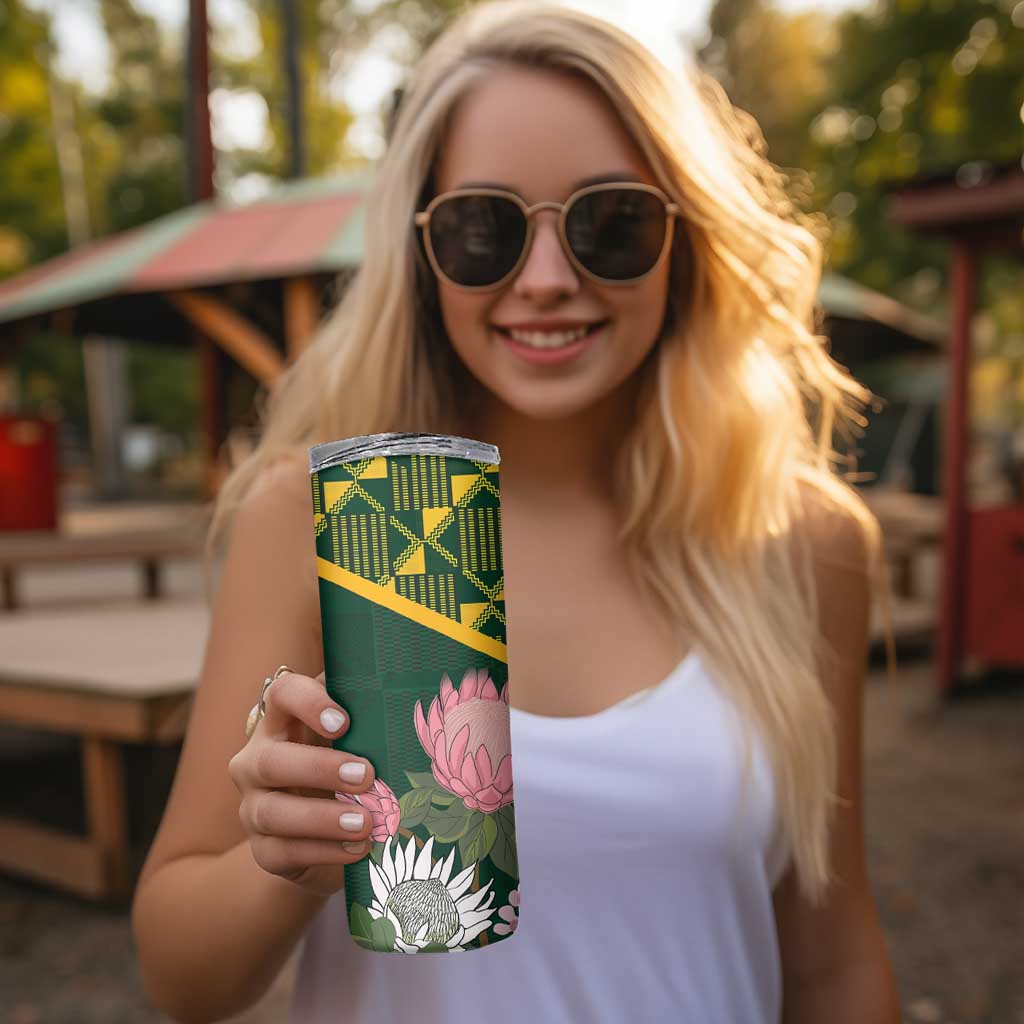 Personalized South Africa King Protea Skinny Tumbler With Kente Patterns - Wonder Print Shop