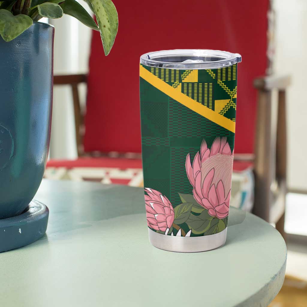 Personalized South Africa King Protea Tumbler Cup With Kente Patterns - Wonder Print Shop