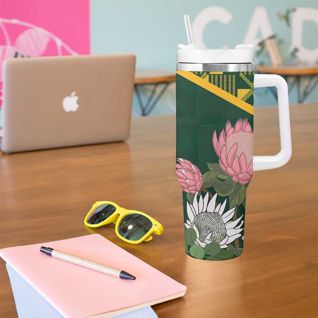 Personalized South Africa King Protea Tumbler With Handle With Kente Patterns - Wonder Print Shop