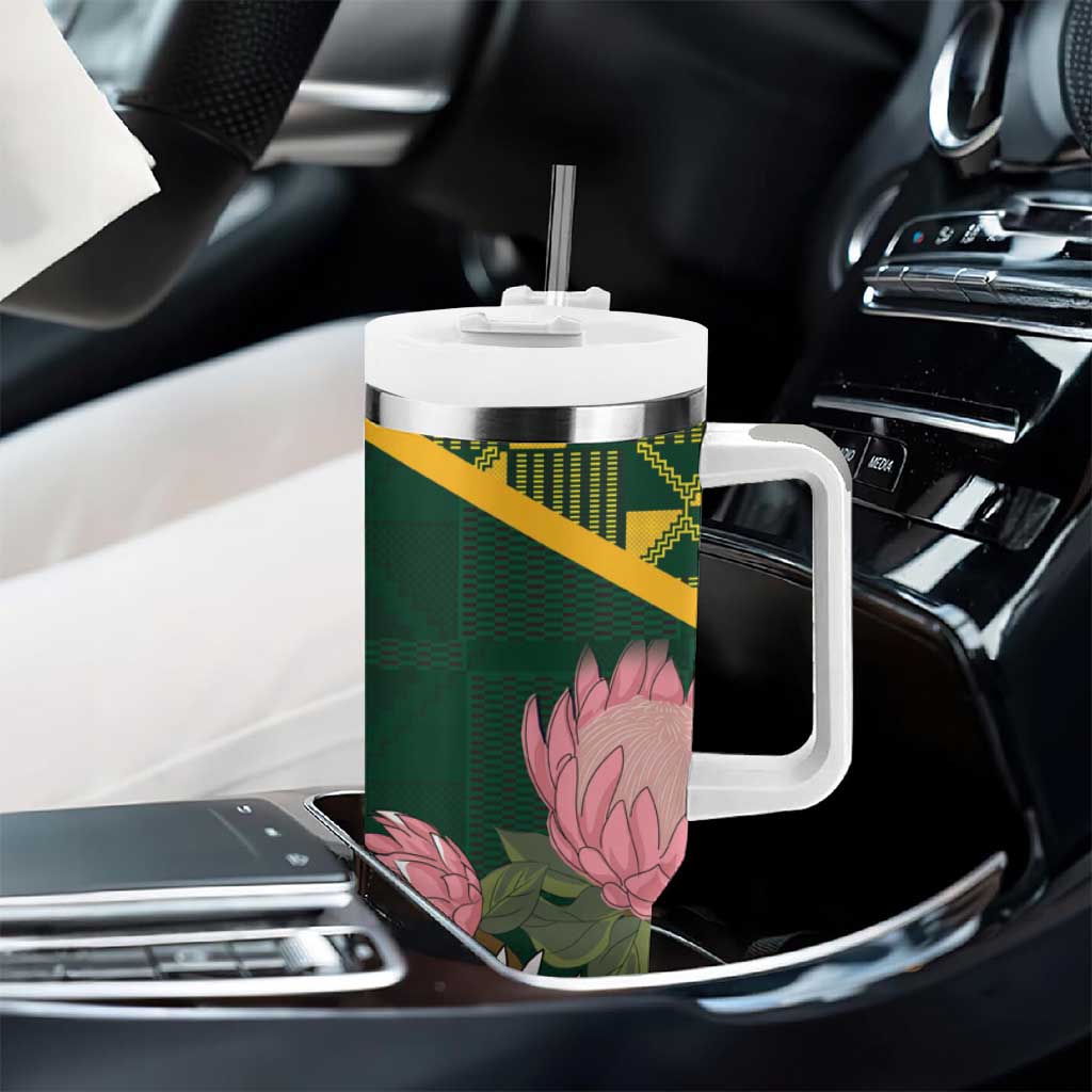 Personalized South Africa King Protea Tumbler With Handle With Kente Patterns - Wonder Print Shop