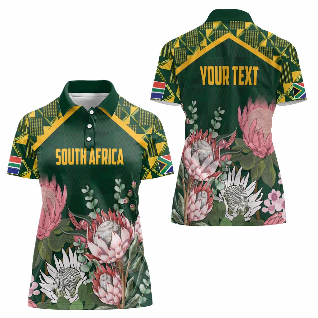 Personalized South Africa King Protea Women Polo Shirt With Kente Patterns - Wonder Print Shop