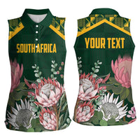 Personalized South Africa King Protea Women Sleeveless Polo Shirt With Kente Patterns - Wonder Print Shop