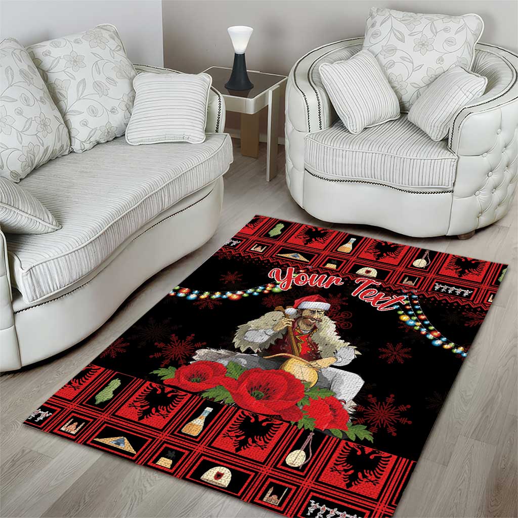 Personalized Albania Christmas Area Rug Albanian Man Playing Lahuta With Red Poppy - Wonder Print Shop